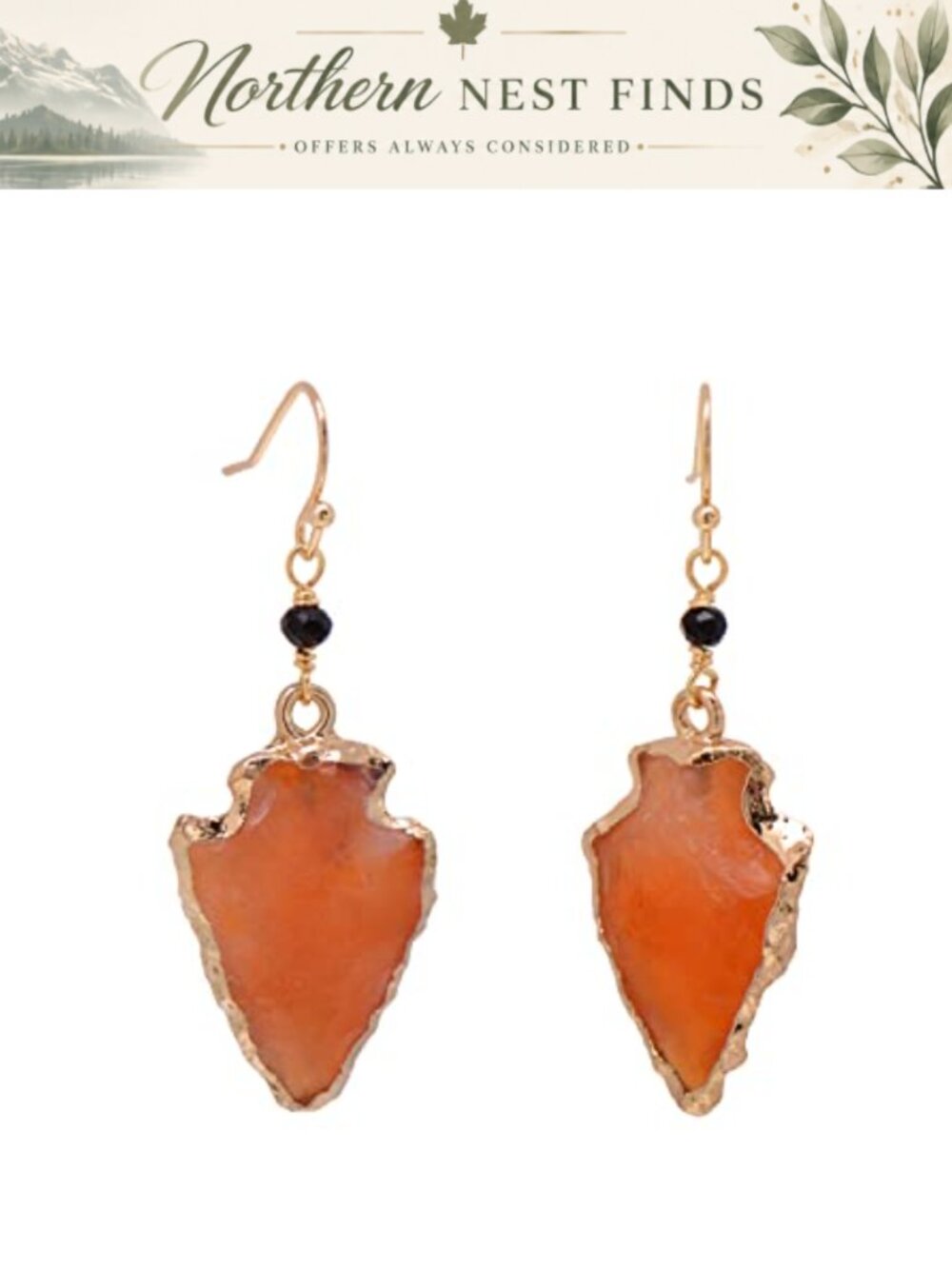 Hand Knapped Agate Arrowhead Earrings 14K Yellow Gold French Wire